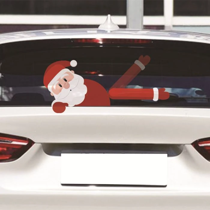 santa claus waving car wiper window sticker