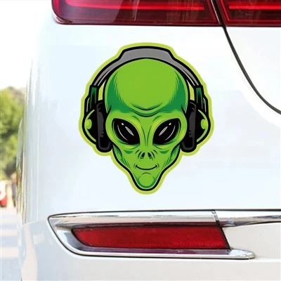 Decal motociclistico 1pc, carattere alieno verde e decalcomania divertente