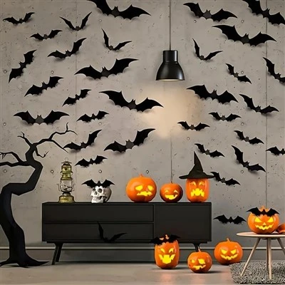Black Bat Wall Adesions Set Halloween Party