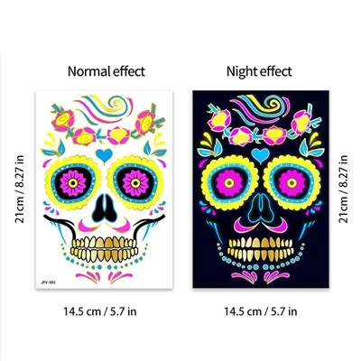Adesivi di Halween tatuaggi luminosi per il viso per messicano