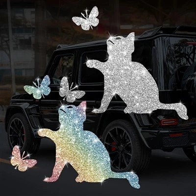 Imitazione diamante glitter gatto e adesivi a farfalla