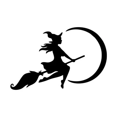 La strega che vola sull'adesivo della luna